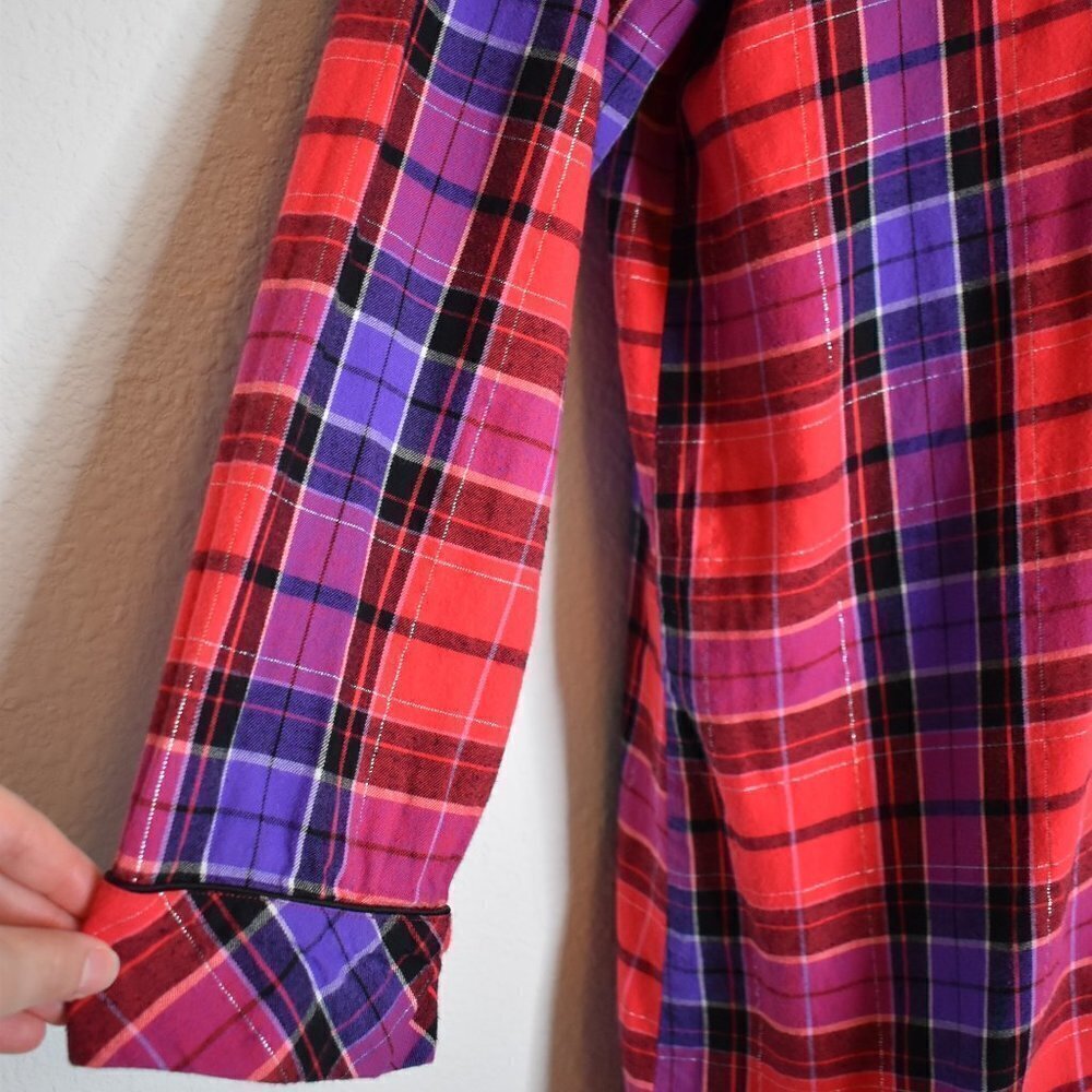 Victorias Secret Flannel Pajama Top Plaid Sz L Tunic Sleep Cabincore Western - Picture 5 of 15